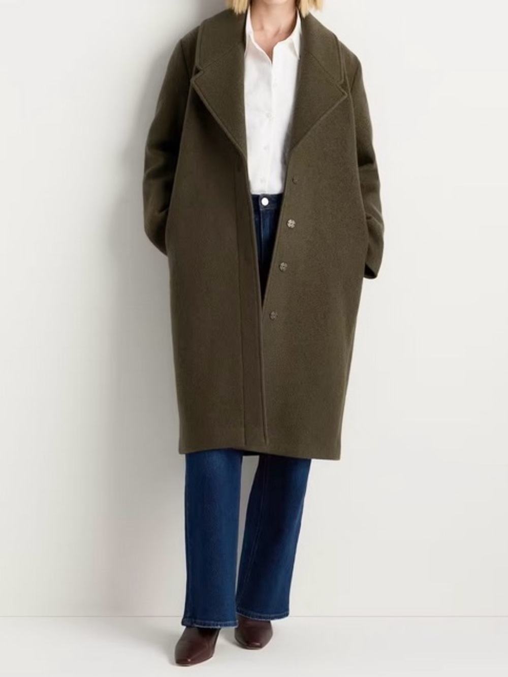 NWT Quince 100% Merino Wool Shawl Collar Long Coat in Olive Grove Size Medium - Picture 6 of 6